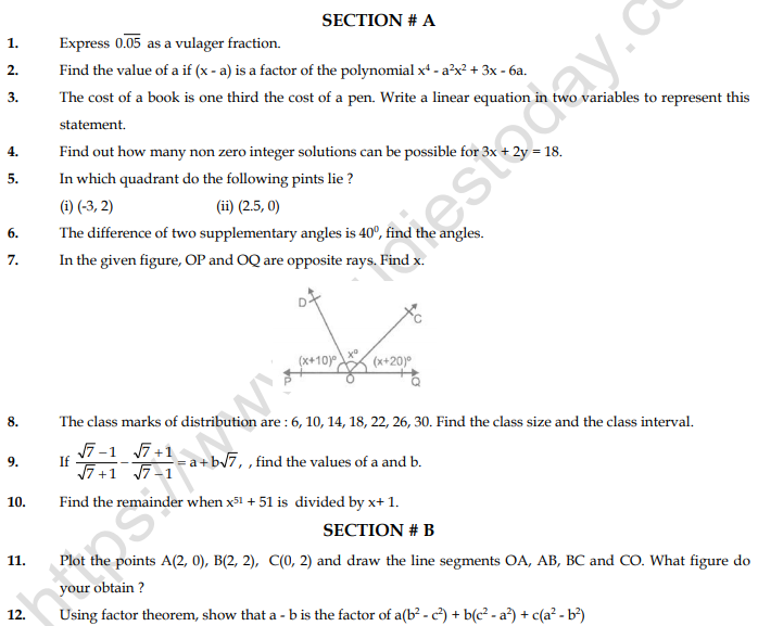 Cbse Class 9 Mathematics Sample Paper Set J